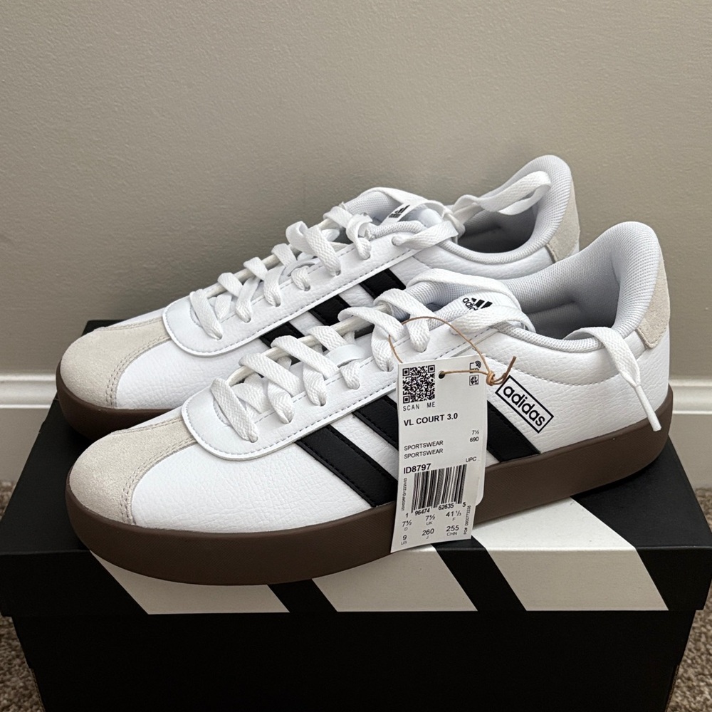 Brand New with Tags Never Worn Adidas White and Black Court Sneakers